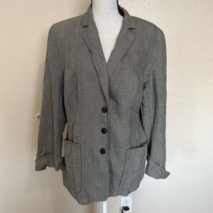 Escada Blazer Jacket Wool Silk Plaid Houndstooth Button Front Womens 44